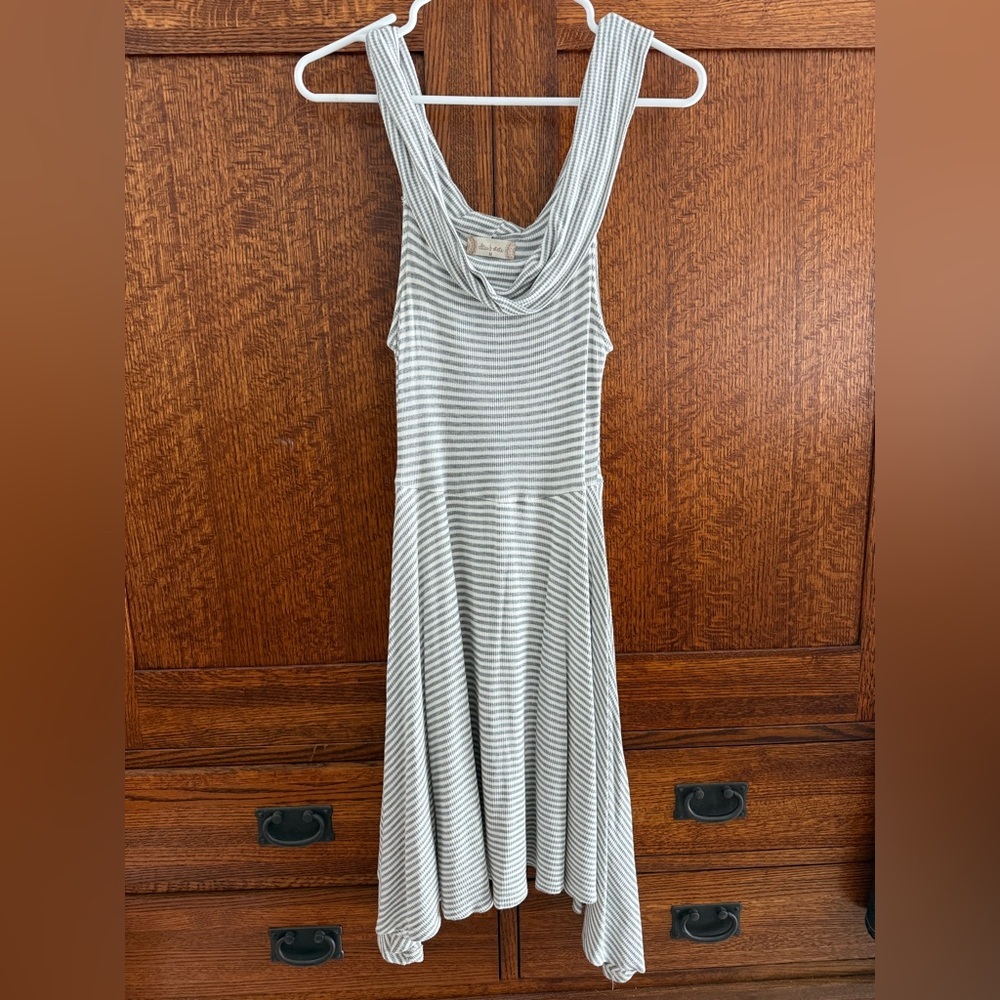 Altar'd State Gray and White Striped Strapless Dress